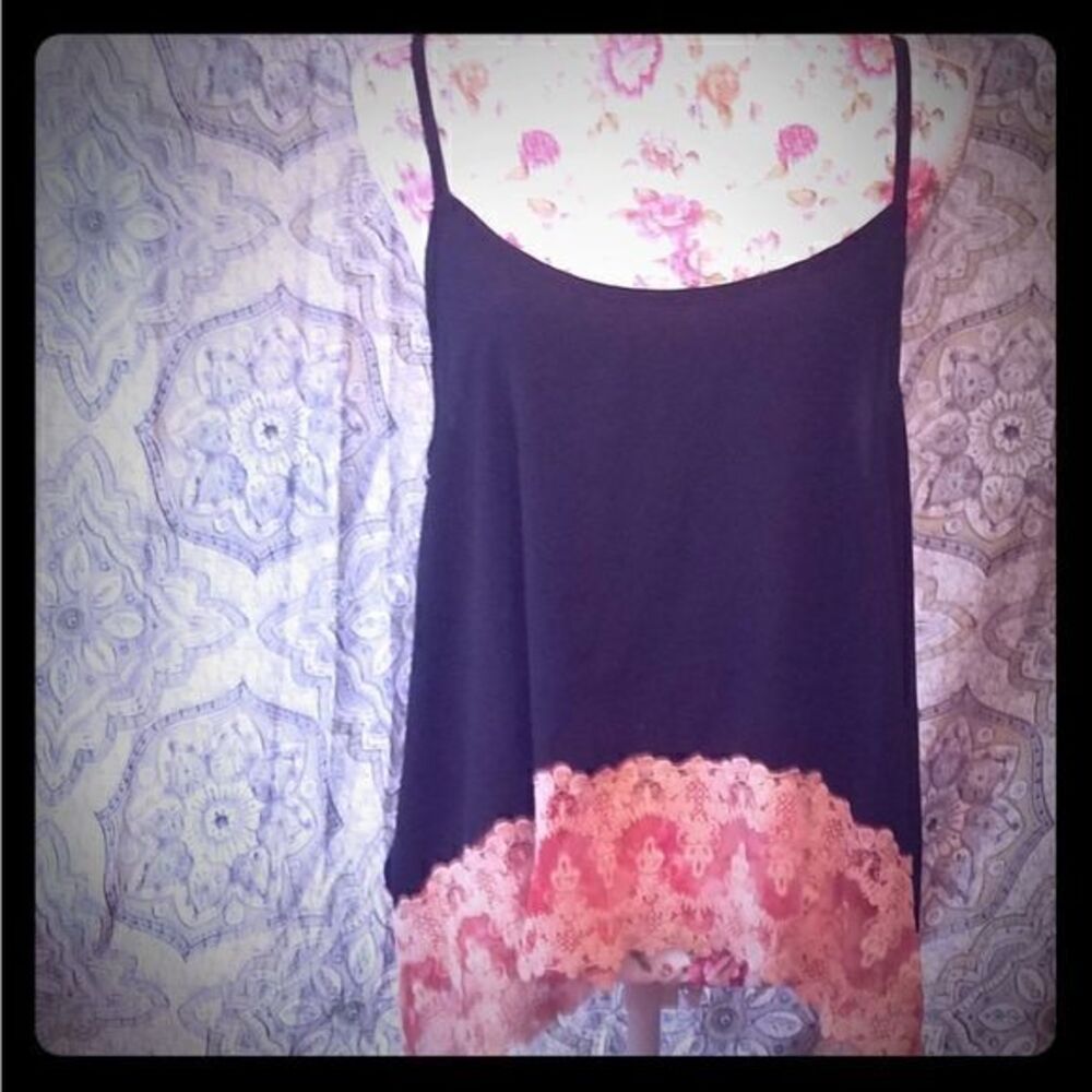 Haute Society Black with Peach Lace Tank Size L